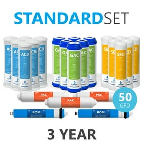 10 inch Size Water Filters Express Water 7 Filters with UV and 100 GPD RO Membrane 6 Month Alkaline Ultraviolet Reverse Osmosis System Replacement Filter Set